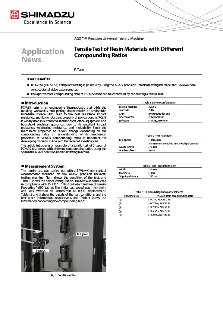 Tensile Test of Resin Materials with Different  Compounding Ratios