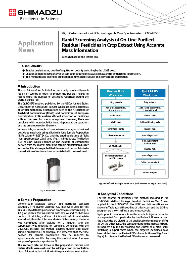 Rapid Screening Analysis of On-Line Purified Residual Pesticides in Crop Extract Using Accurate Mass Information