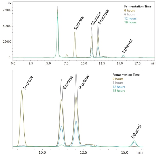 Alcohol Fermentation Monitoring by Sugar Analysis